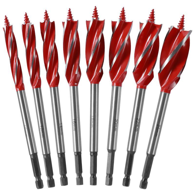 🔥Hot Sale Now 49% OFF - 8 Counts Wood Auger Drill Bit Set | High-Carbon Steel 4 Flute Cut Drilling Bit Kit |  10-25mm Self-Tapping Hex Shank Wood Hole Drill Bit