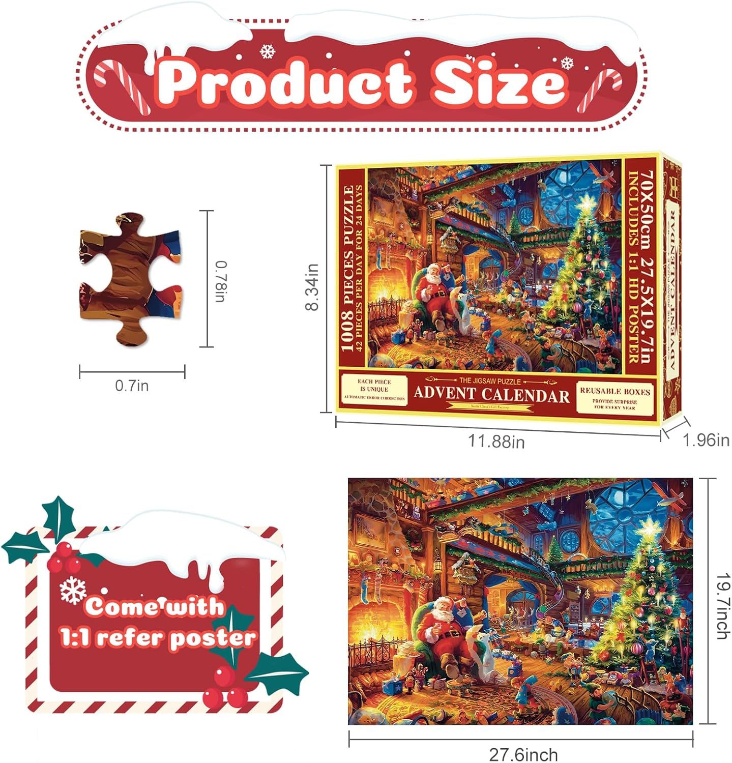 Pukamam Advent Calendar 2024 Jigsaw Puzzle 1008 Pieces Puzzle 24 Days Christmas Countdown Calendars for Kids Adults