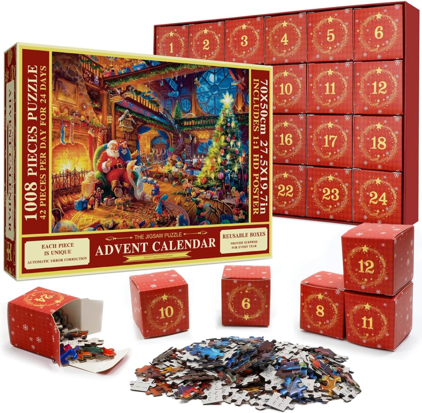 Pukamam Advent Calendar 2024 Jigsaw Puzzle 1008 Pieces Puzzle 24 Days Christmas Countdown Calendars for Kids Adults