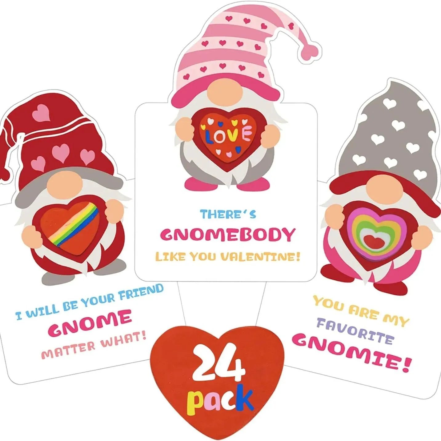 🔥2025 New Year Sale 49% OFF - 24 Pack Gnomes Heart Erasers Valentine Card