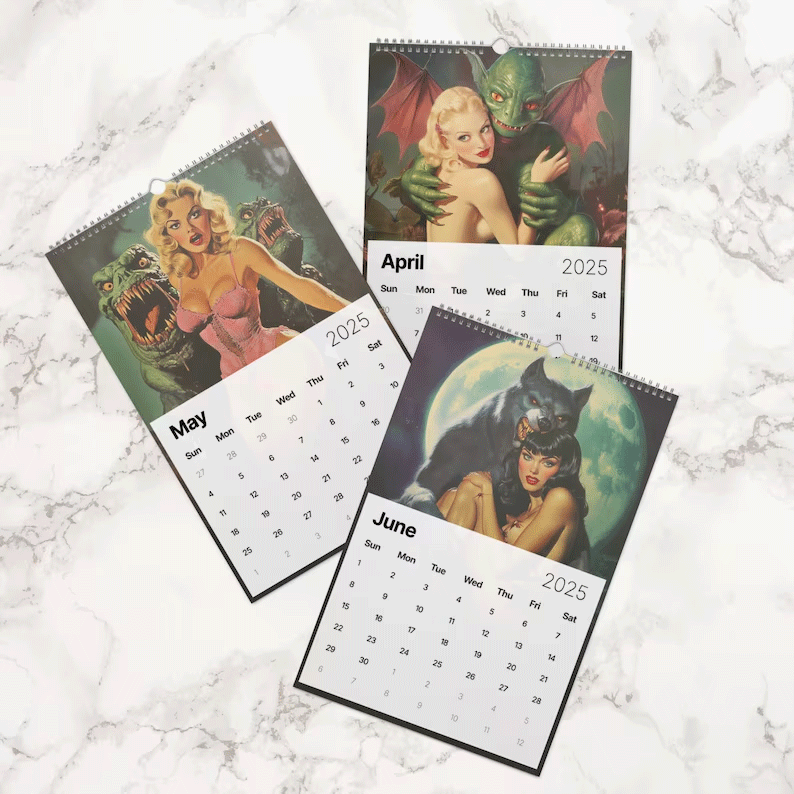 ✨Limited Sale 49% OFF✨ Monstrous Vintage Pin-Ups 2025 Wall Calendar | Dark Romance & Surreal Art with a Vintage Aesthetic