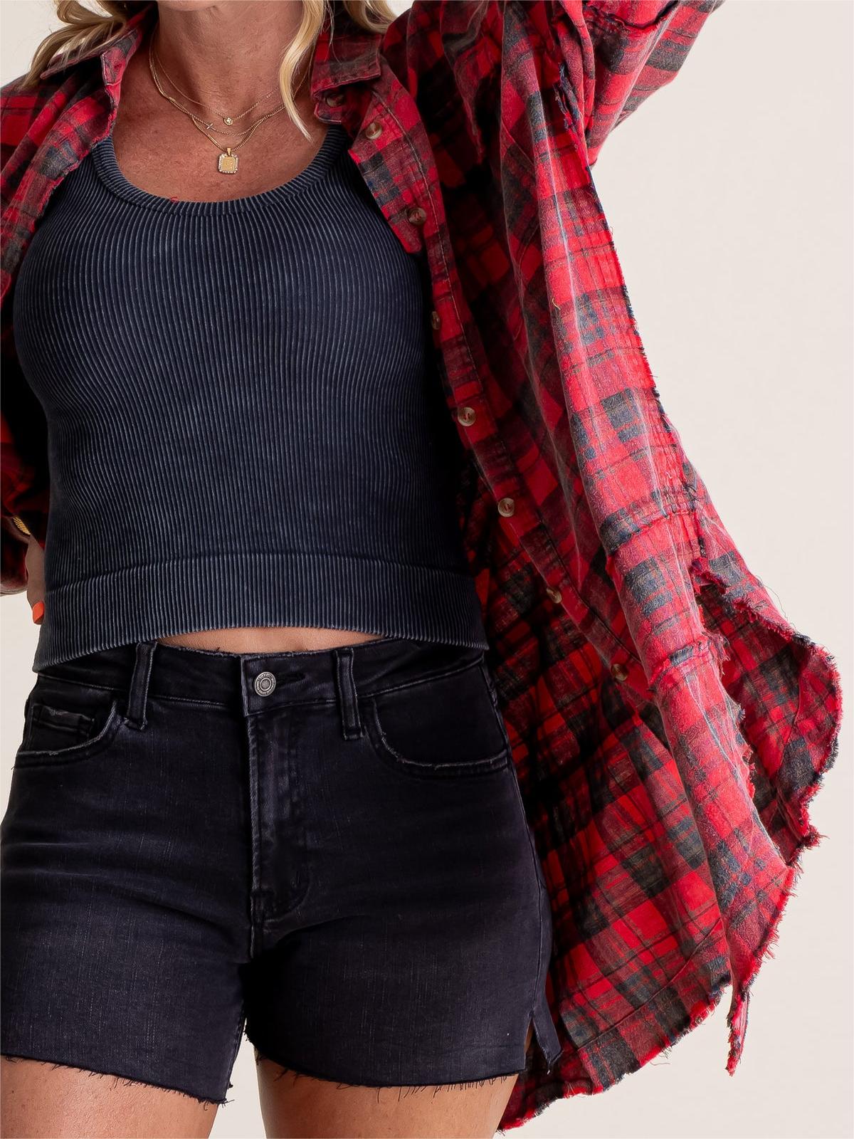 🍁Fall Sale-Women's Seams Raw Edge Washed Oversized Shirt Jacket with Pockets(BUY 2 FREE SHIPPING)