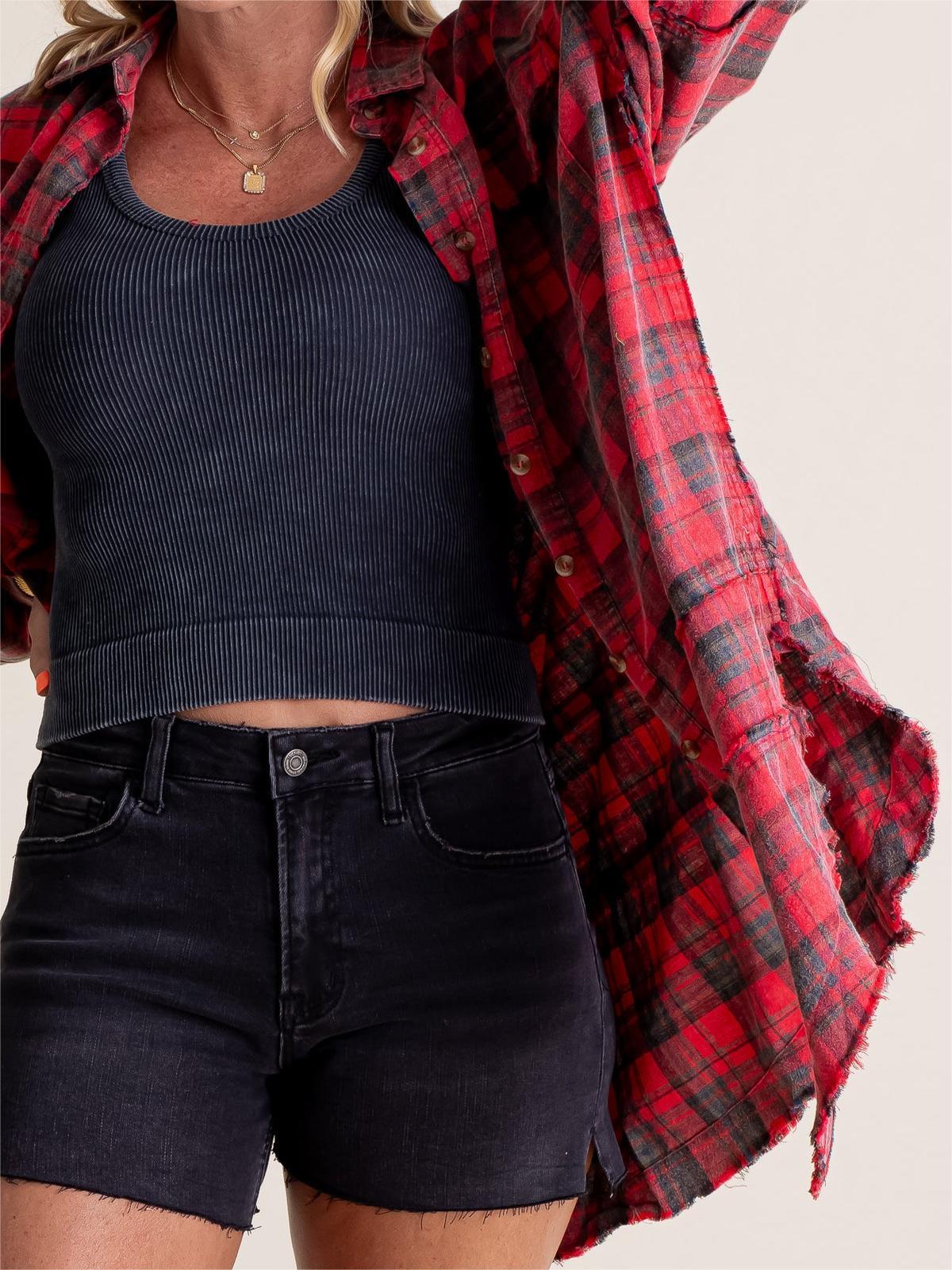 🍁Fall Sale-Women's Seams Raw Edge Washed Oversized Shirt Jacket with Pockets(BUY 2 FREE SHIPPING)