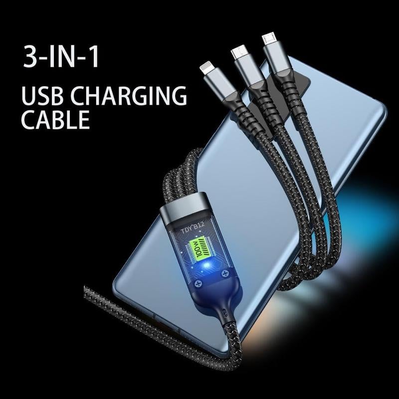 ✨Limited Sale 49% OFF✨ Multi-functional 3-in-1 USB Charging Cable – USB A, Type-C, and Lightning Connectors for Fast Charging and Data Sync of Phones