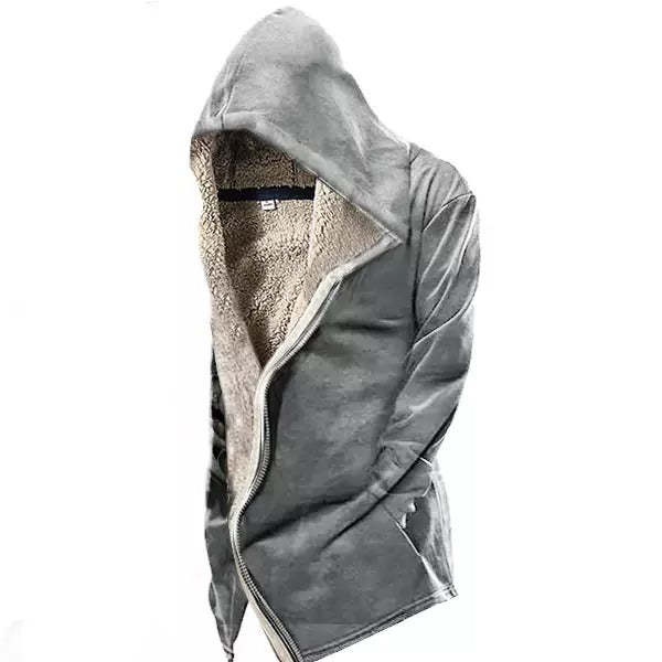 Mens Vintage Skull Print Tactical Zip Up Hooded Fleece Jacket