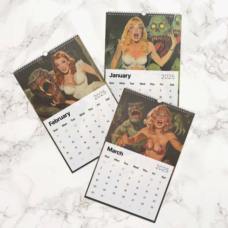 ✨Limited Sale 49% OFF✨ Monstrous Vintage Pin-Ups 2025 Wall Calendar | Dark Romance & Surreal Art with a Vintage Aesthetic
