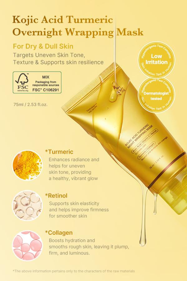 🌿✨ Kojic Acid Turmeric Night Wrapping Mask