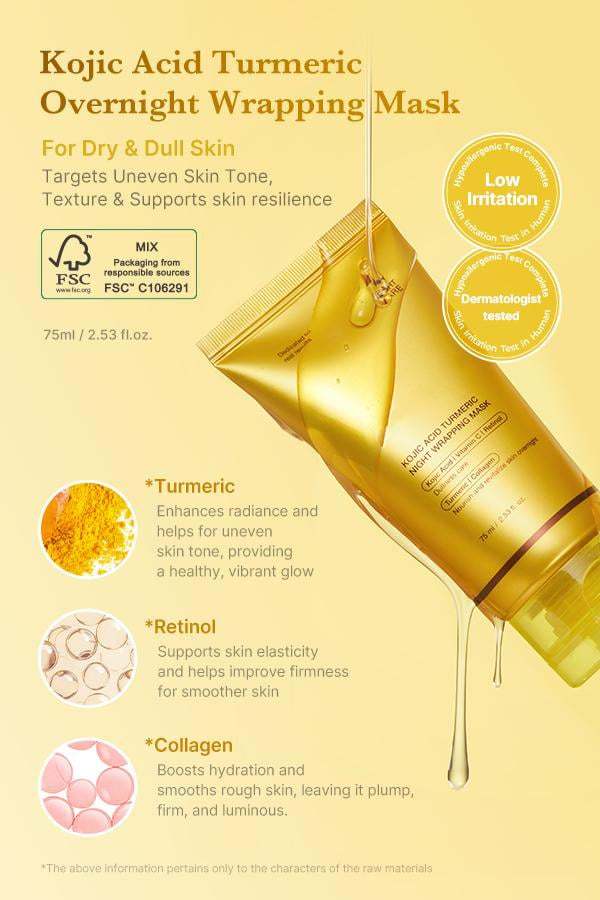 🌿✨ Kojic Acid Turmeric Night Wrapping Mask
