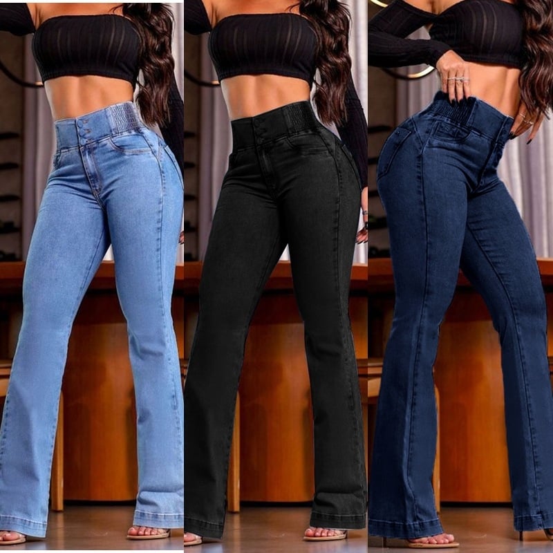 Women's Butt Lifting Bootcut Jeans High Waisted Wide Leg Baggy Jean