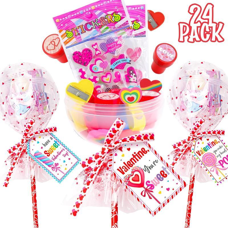 🔥Valentine's Day deals 49% OFF - Valentines Day Gifts for Kids - 24 Pack Giant Lollipop-Shaped Stationery Set