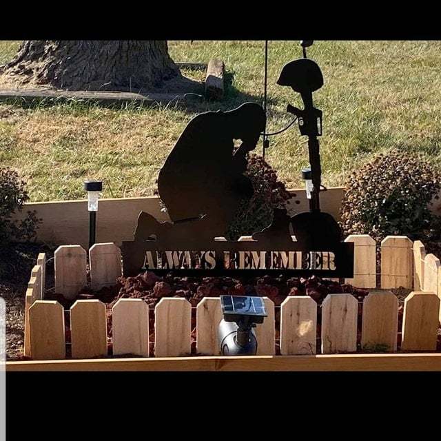 Memorial metal plaque for fallen soldiers, yard decoration