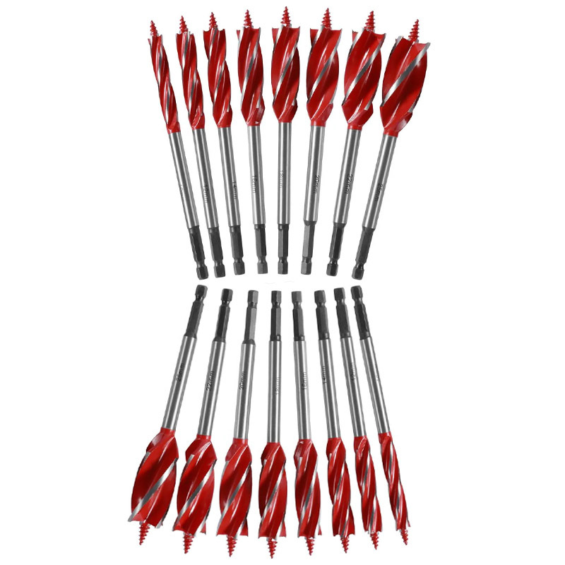 🔥Hot Sale Now 49% OFF - 8 Counts Wood Auger Drill Bit Set | High-Carbon Steel 4 Flute Cut Drilling Bit Kit |  10-25mm Self-Tapping Hex Shank Wood Hole Drill Bit