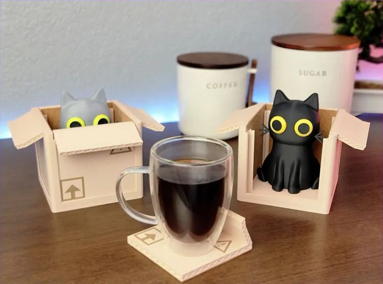 ✨Limited Sale 49% OFF✨ Adorable Cat Box Coaster Set – Purrfectly Playful! 🐱📦