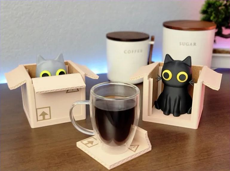 ✨Limited Sale 49% OFF✨ Adorable Cat Box Coaster Set – Purrfectly Playful! 🐱📦