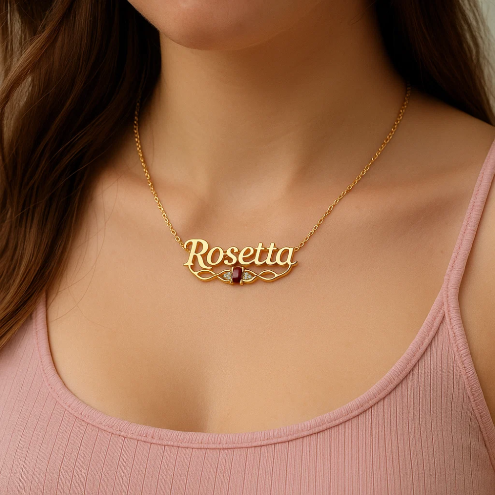 Birthstone Zircon Personalized Gold Plated Name Necklace