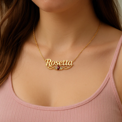 Birthstone Zircon Personalized Gold Plated Name Necklace