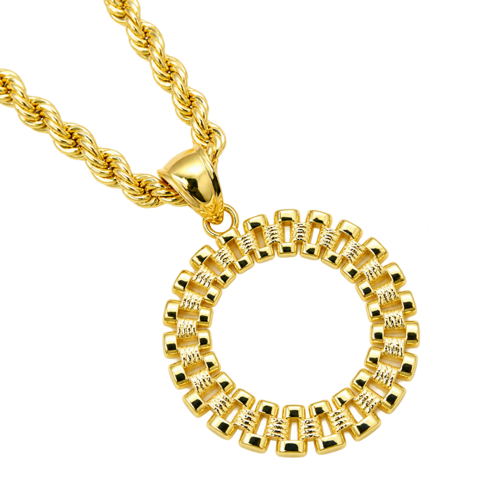 Rx Style Round Pendant Rope Chain Necklace