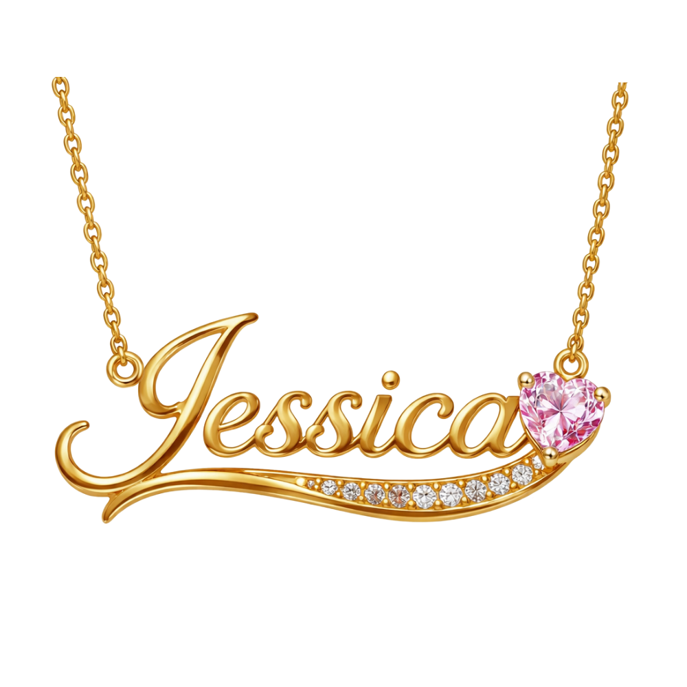 Heart Birthstone Personalized Zirconia Name Necklace