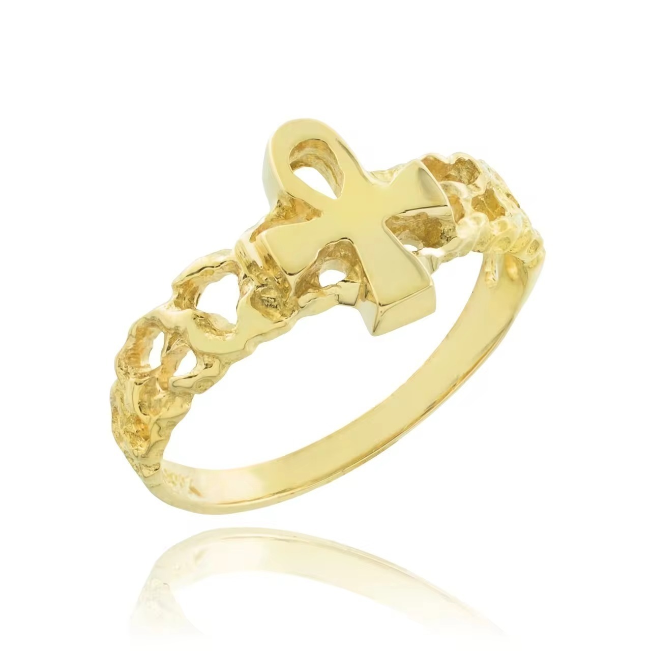 Nugget Style Gold Plated Cross Nugget Knuckle Ring Custom Engraved Ring