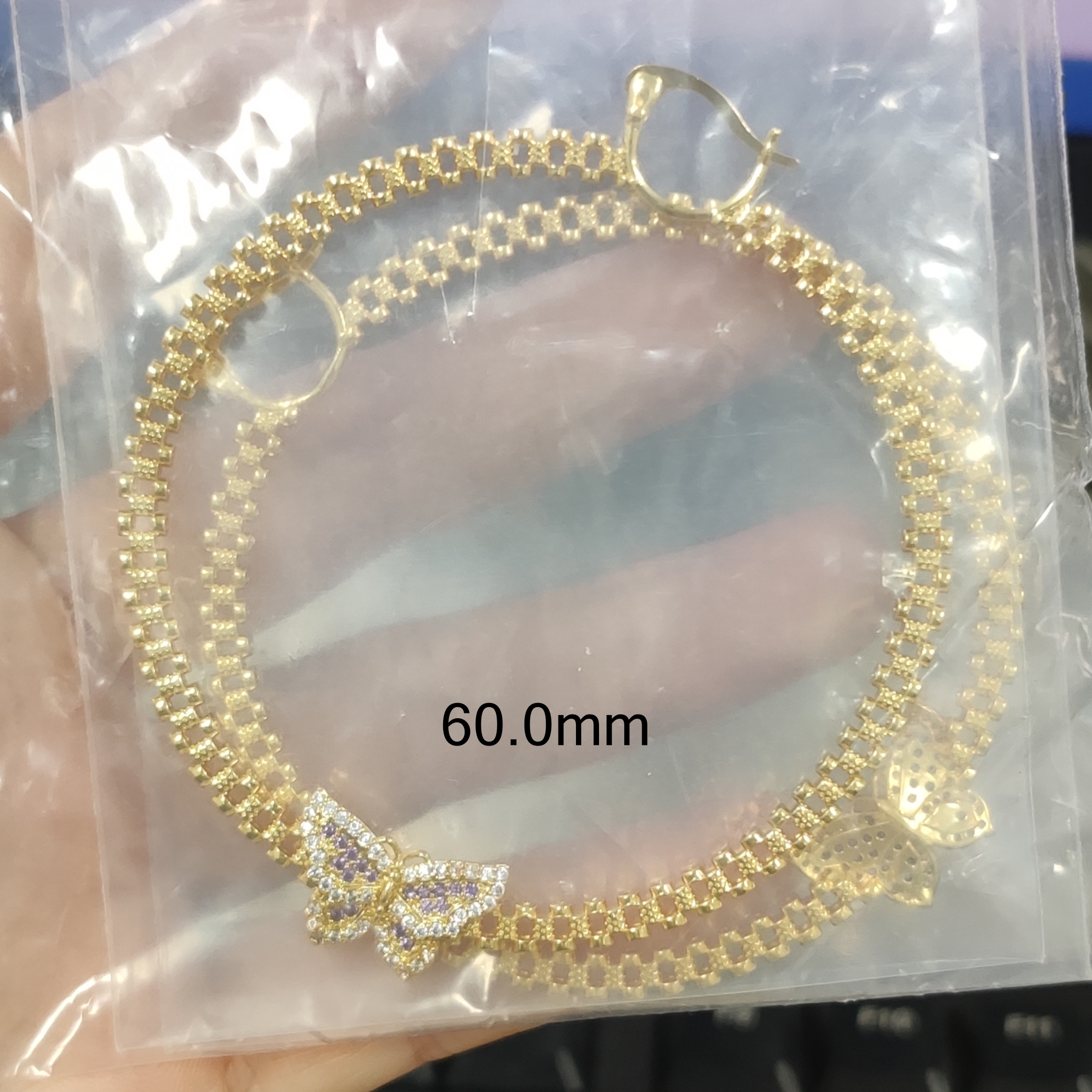 RX Watch Band Chain Butterfly Earrings Gold Plated Hoop Earrings