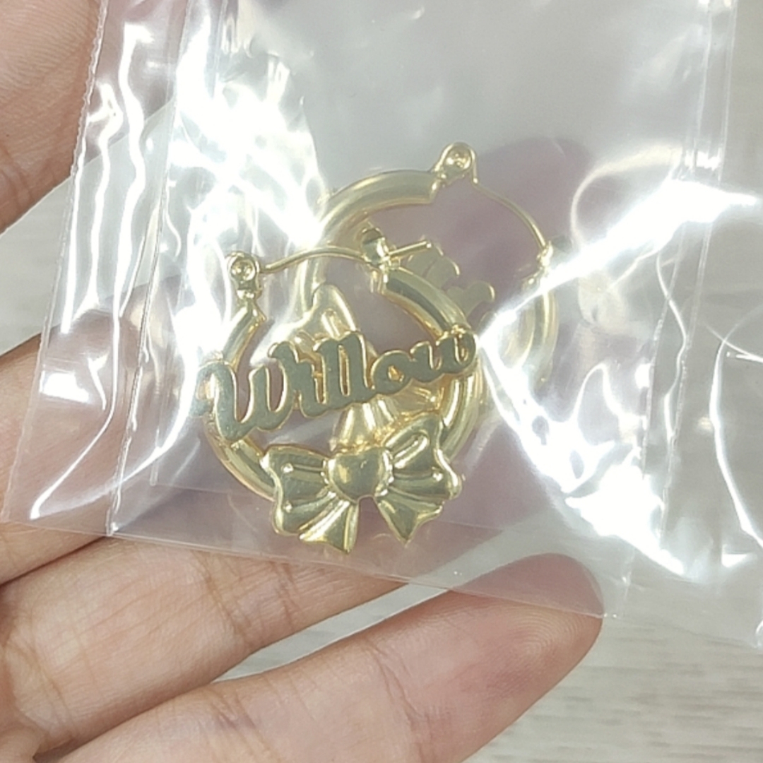 Bow Hoop Earrings Custom Name Earrings