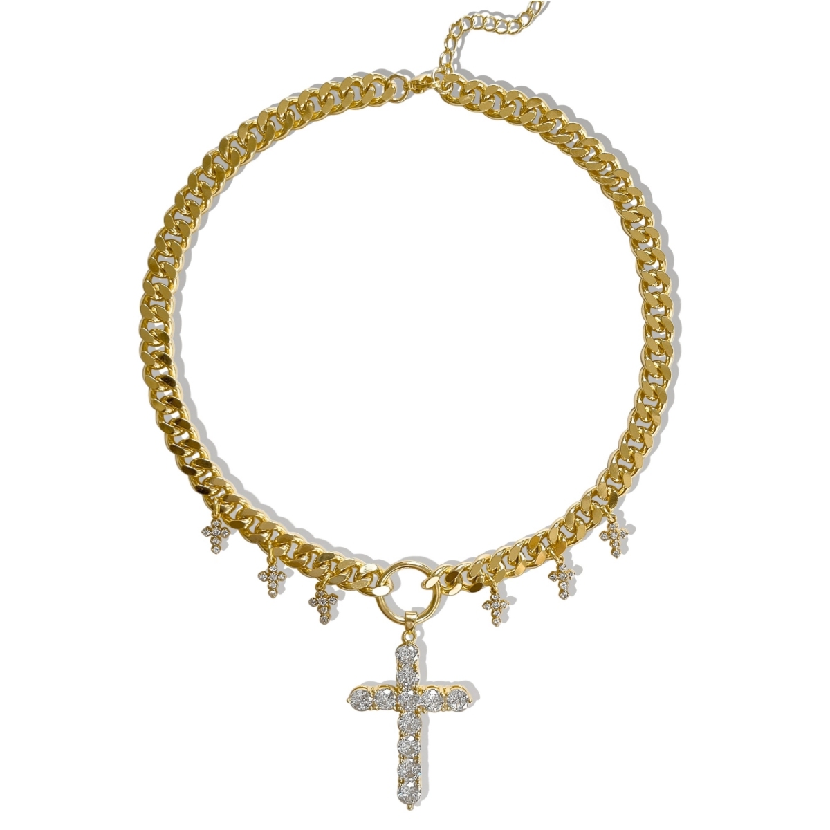 Cuban Chain Zircon Cross Pendant Necklace Gold Plated