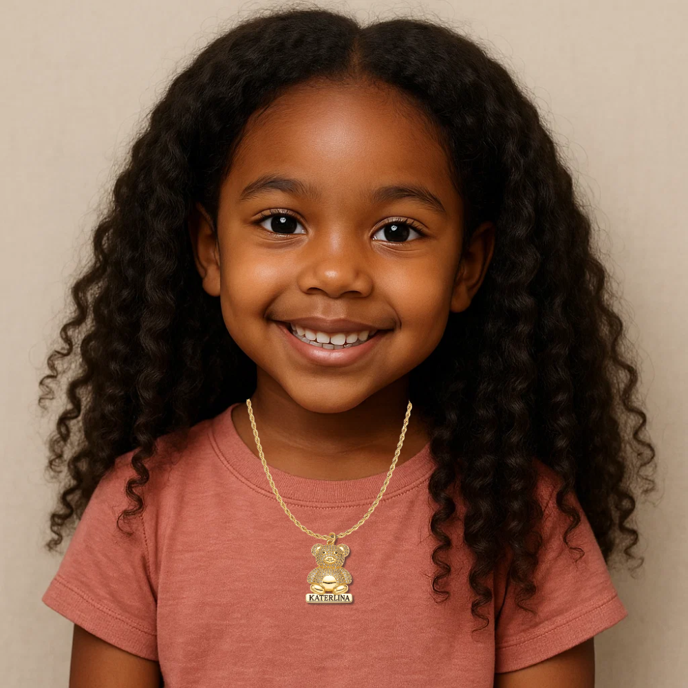 Cute Teddy Bear Personalized Engraved Nameplate Necklace