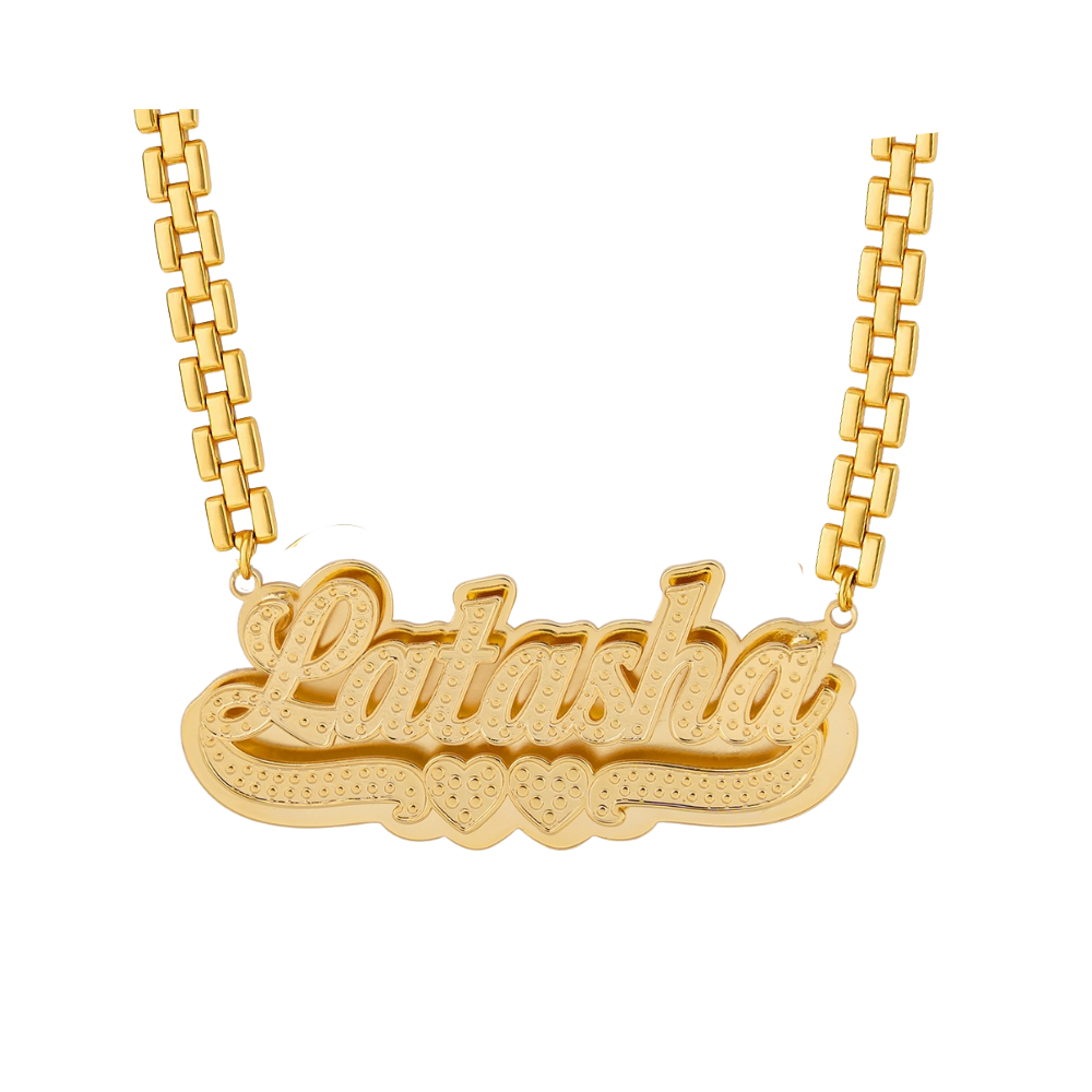 6.5mm Rx Style Chain Double Layer Two Hearts Custom Name Necklace