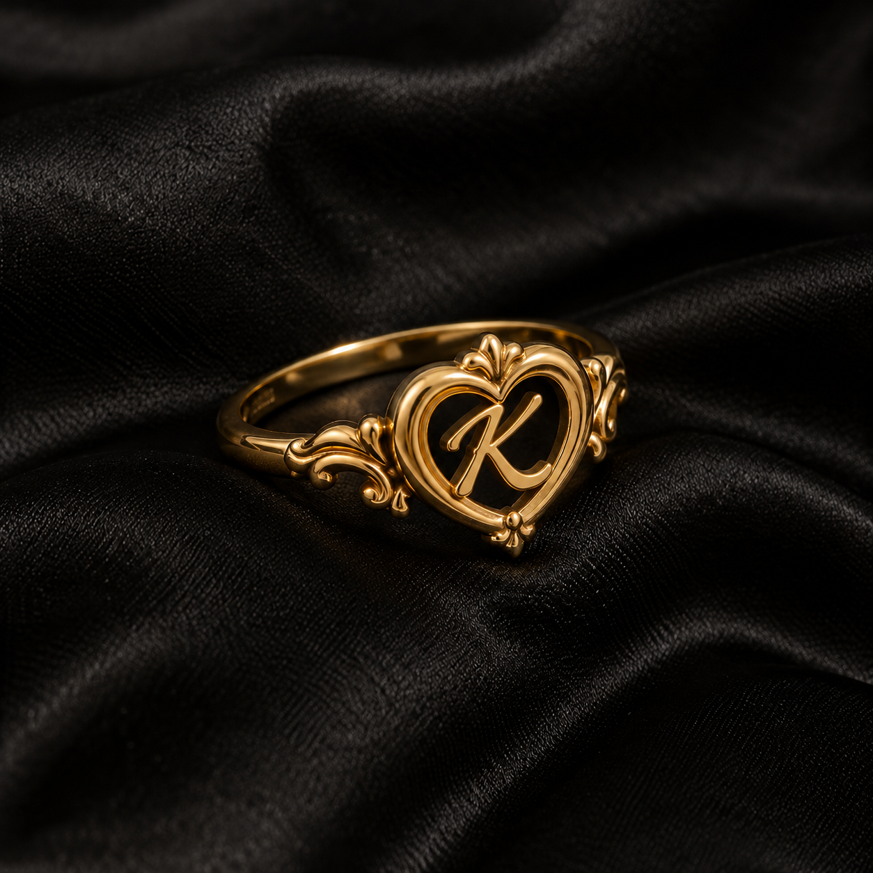 Classic Heart Initial Ring Custom Ring Gift For Her