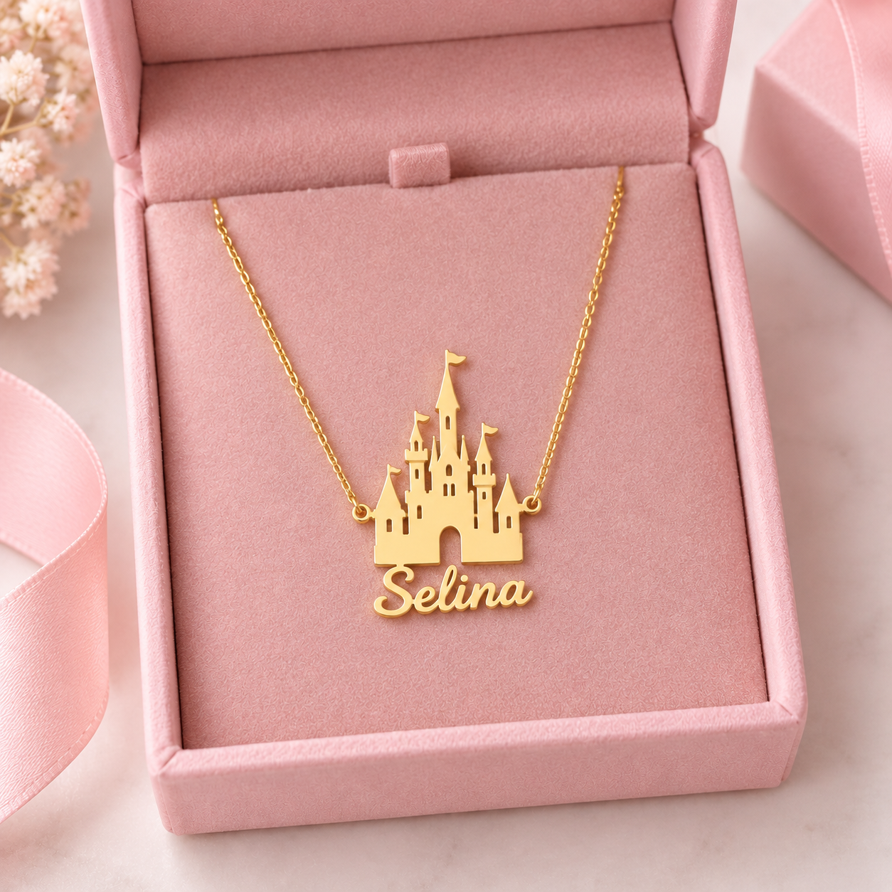 Cute Princess Castle Nameplate Necklace Personalized Necklace