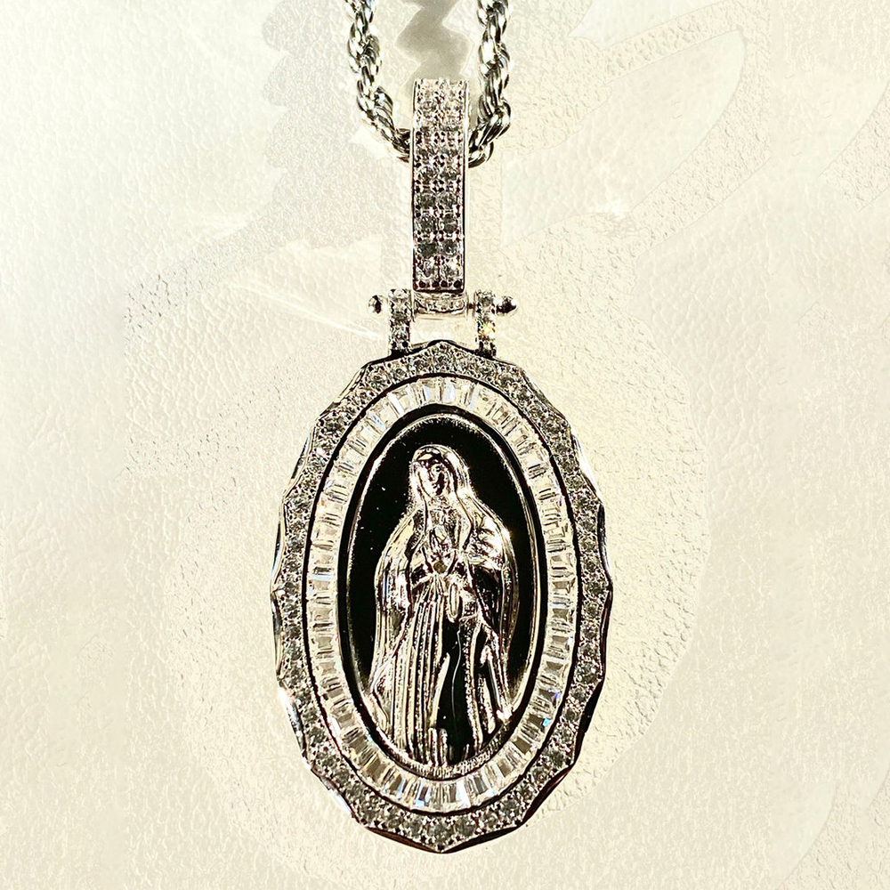 Diamond Cut Virgin Mary Necklace Rope Chain Gold Plated Necklace