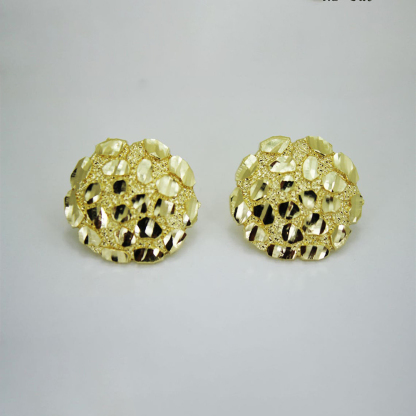 Nugget Round Earrings Gold Plated Diamond Cut Earrings