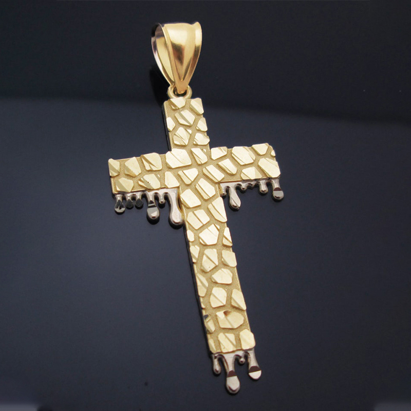 Dripping Heart Cross Pendant Diamond Cut Nugget Necklace Christian Jewelry