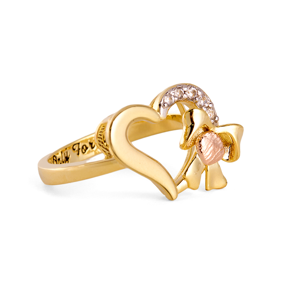 Ribbon Sparkly Cubic Zirconia Heart Ring with Engraved Text