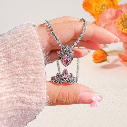 Crown Birthstone Pesonalized Heart Necklace And Rings