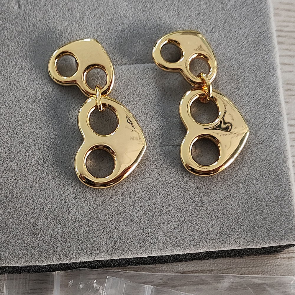 Puffed Heart Dangle Earrings Gold Plated Stud Earrings