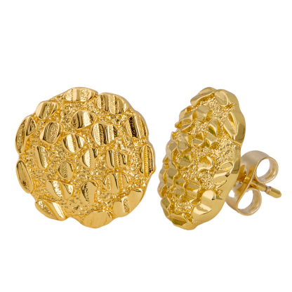 Nugget Round Earrings Gold Plated Diamond Cut Earrings