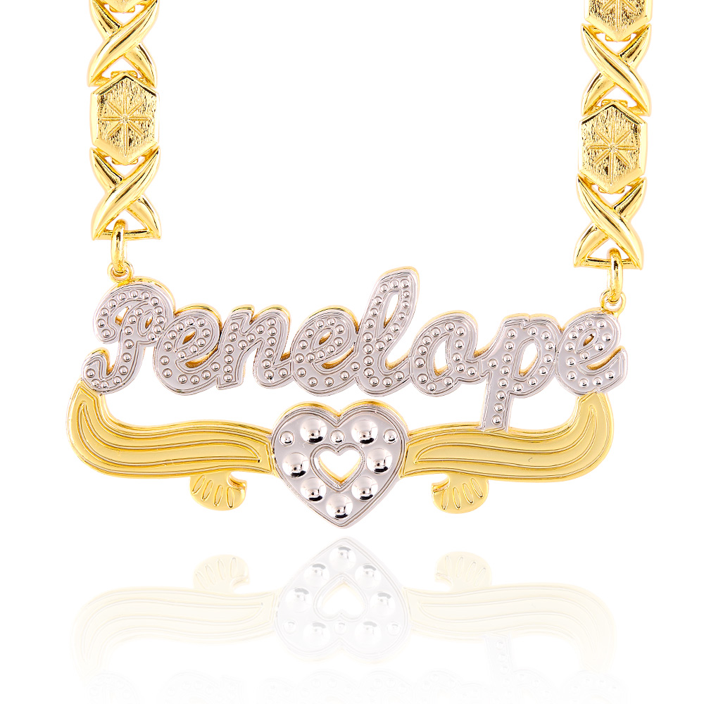 Personalized Double Plate Name Necklace with XOXO Chain