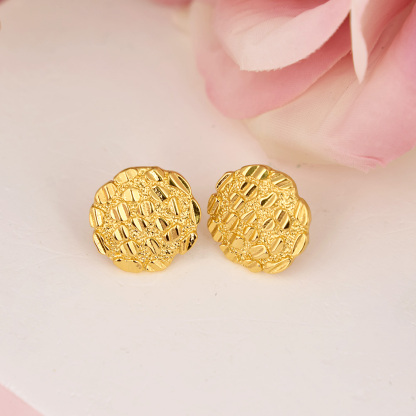Nugget Round Earrings Gold Plated Diamond Cut Earrings