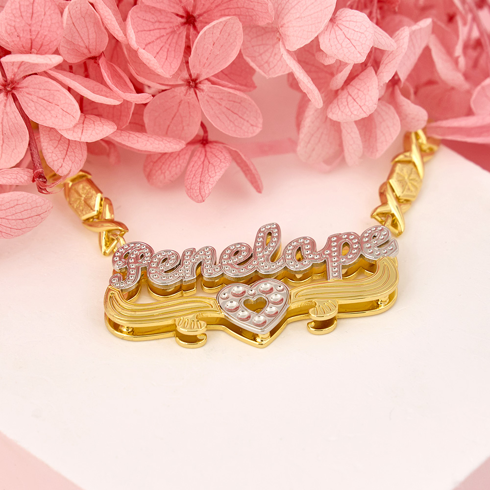Personalized Double Plate Name Necklace with XOXO Chain