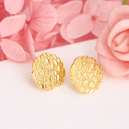 Nugget Round Earrings Gold Plated Diamond Cut Earrings