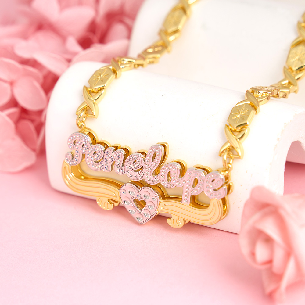 Personalized Double Plate Name Necklace with XOXO Chain