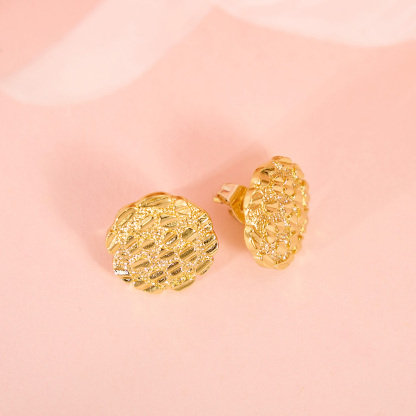 Nugget Round Earrings Gold Plated Diamond Cut Earrings