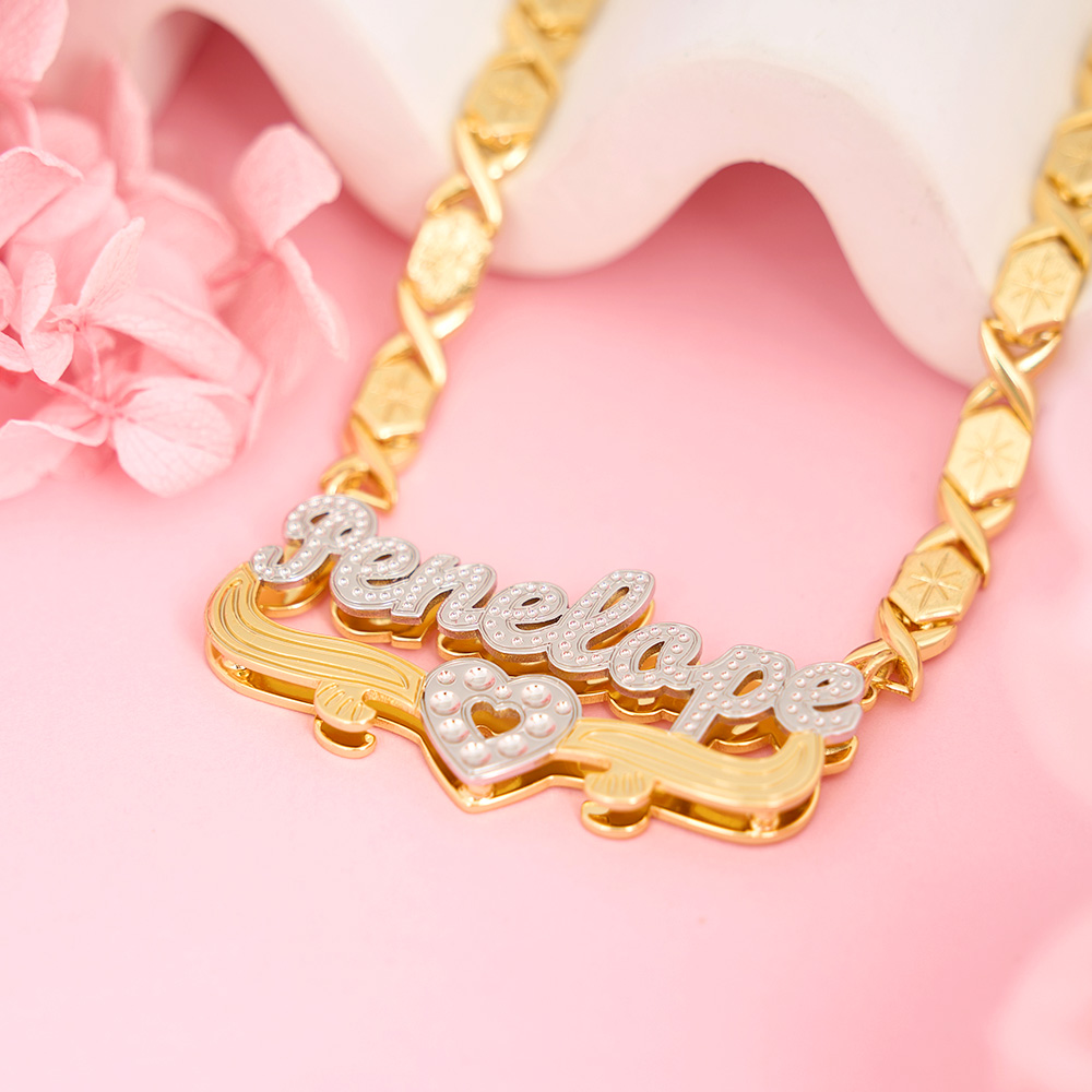 Personalized Double Plate Name Necklace with XOXO Chain
