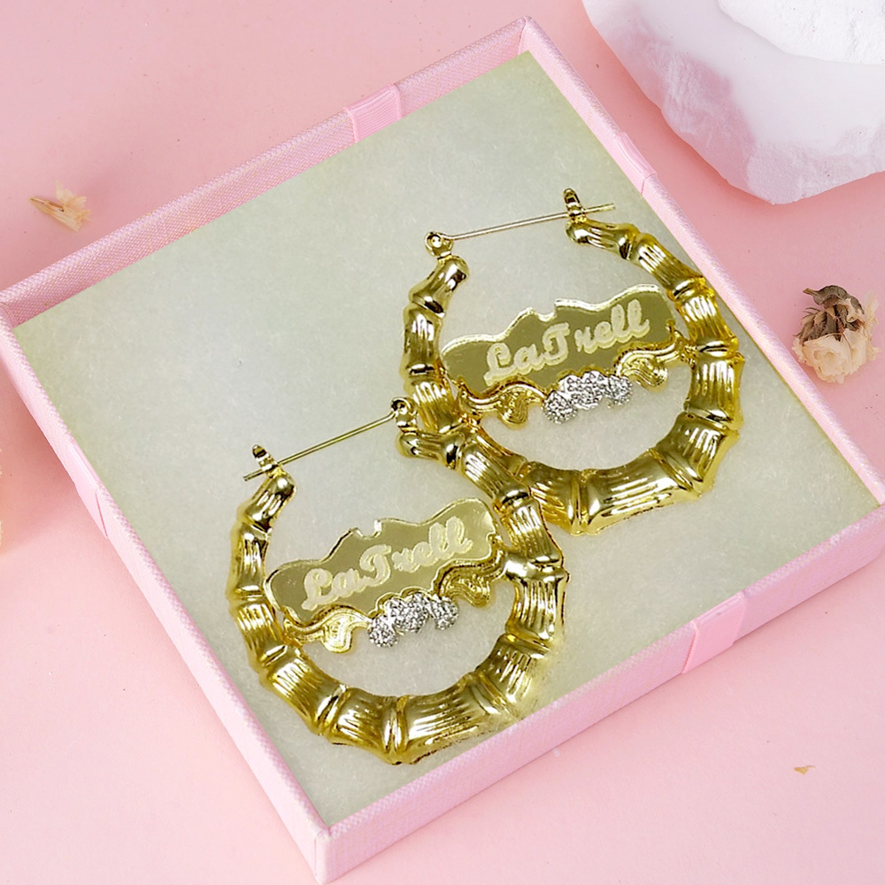 Personalized Sparkling Bamboo Name Earrings