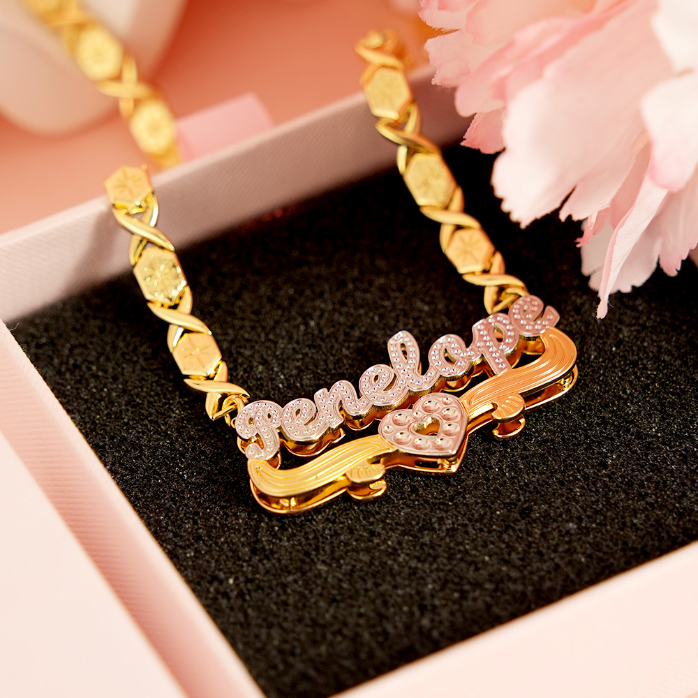 Personalized Double Plate Name Necklace with XOXO Chain