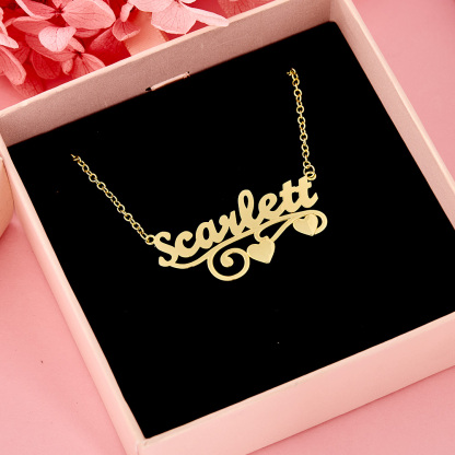 Custom Gold Plated Name Necklace With Two Hearts