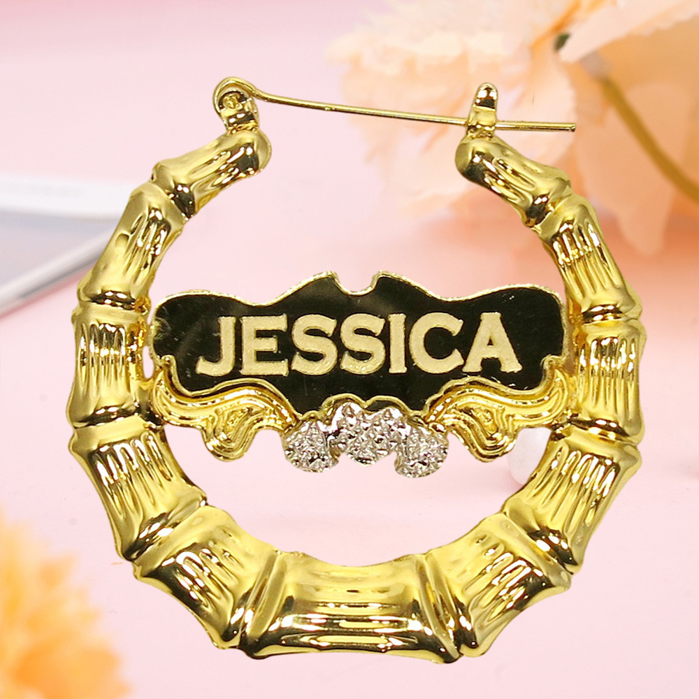 Personalized Sparkling Bamboo Name Earrings