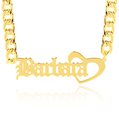 Old English Font Personalized Name Necklace With Heart