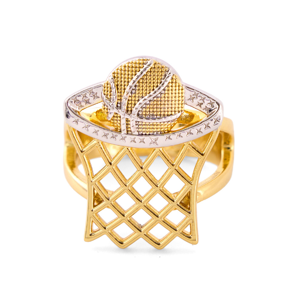 Personalized Two Tone Basketball Hoop Signet Engraved Ring